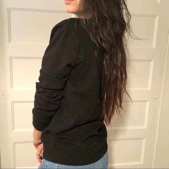 Black Jersey & Faux Leather Crewneck Sweater - Picture 2 of 4